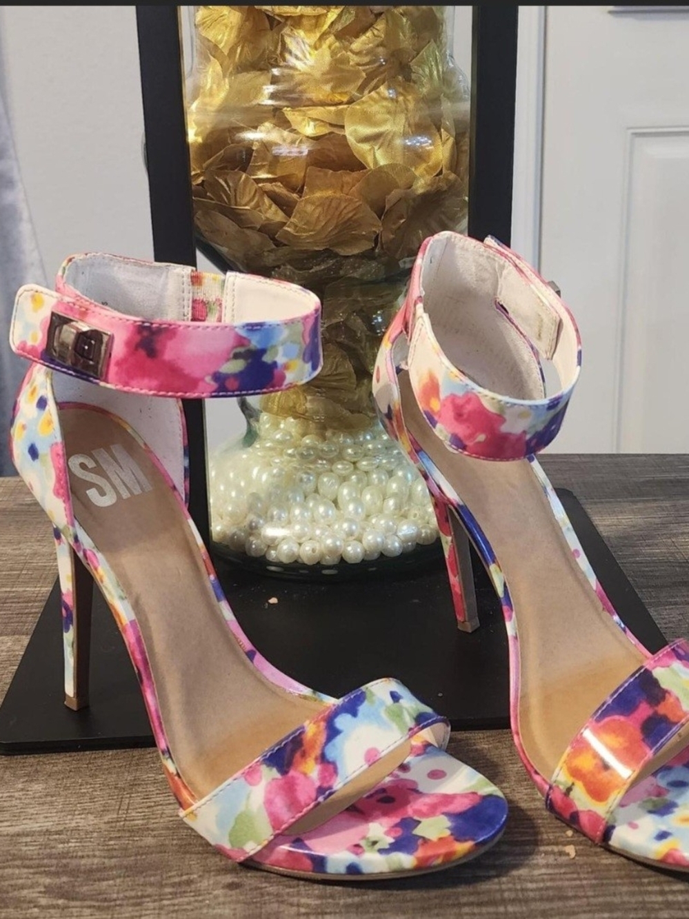 Steve Madden Floral Multi-Color Ankle Strap Stiletto Sandals